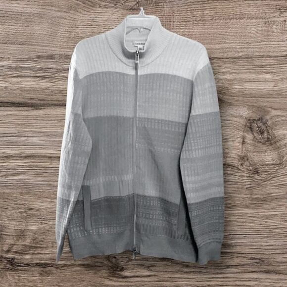 Calvin Klein Zip Up Sweater Ribbed Knit Long Sleeve Cardigan with Pockets XL/TG - Picture 1 of 8